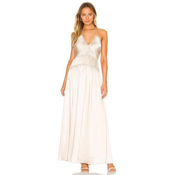 Jonathan Simkai Clementine Open Back Halter Gown Stone - S